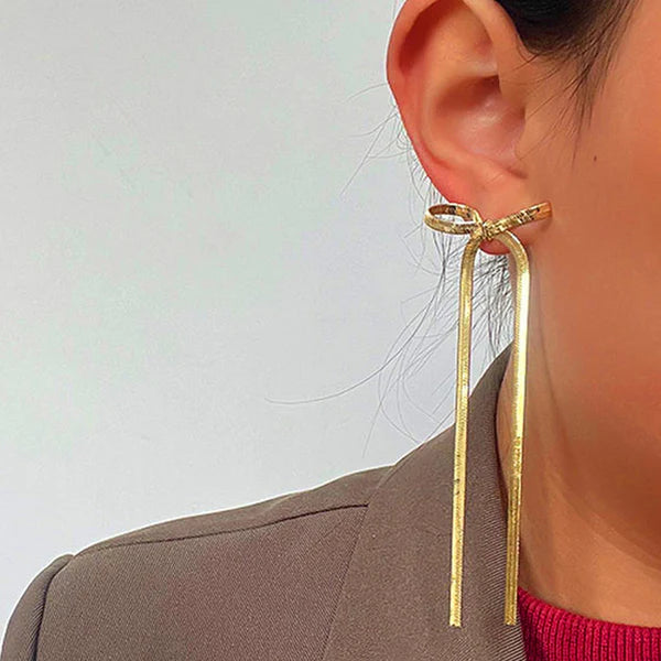 Gold plated Ribbon Bow Statement Earrings