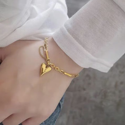 Heart Link Gold-Toned Charm Bracelet
