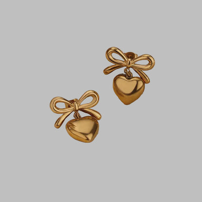 Bow & Heart Gold-Toned Drop Earrings