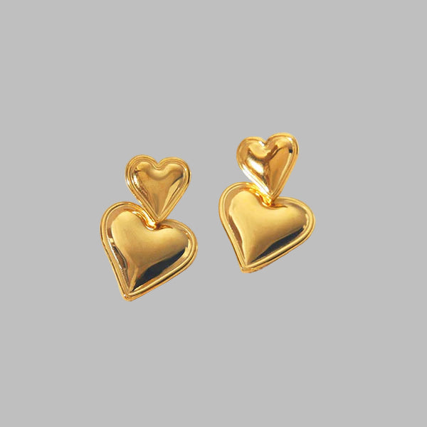 Double Heart Gold-Toned Statement Earrings