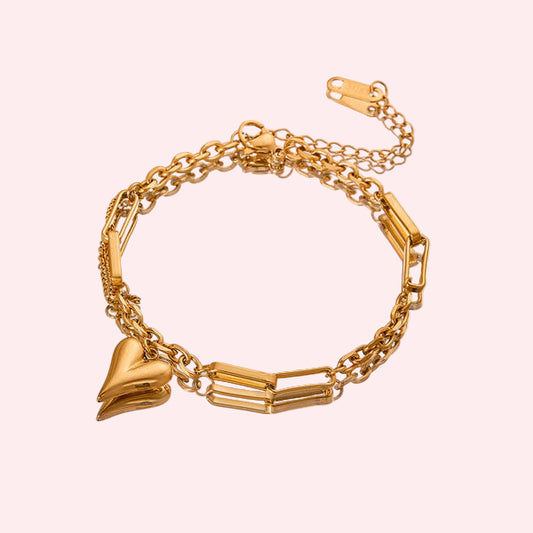 Heart Link Gold-Toned Charm Bracelet