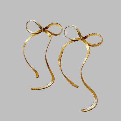 Gold plated Ribbon Bow Statement Earrings