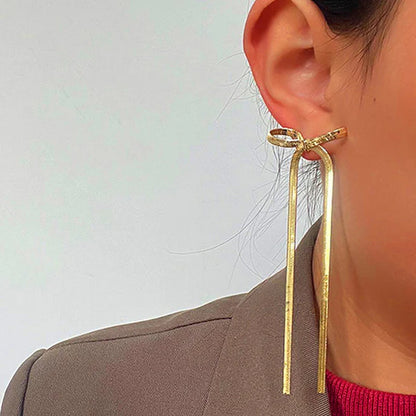 Gold plated Ribbon Bow Statement Earrings